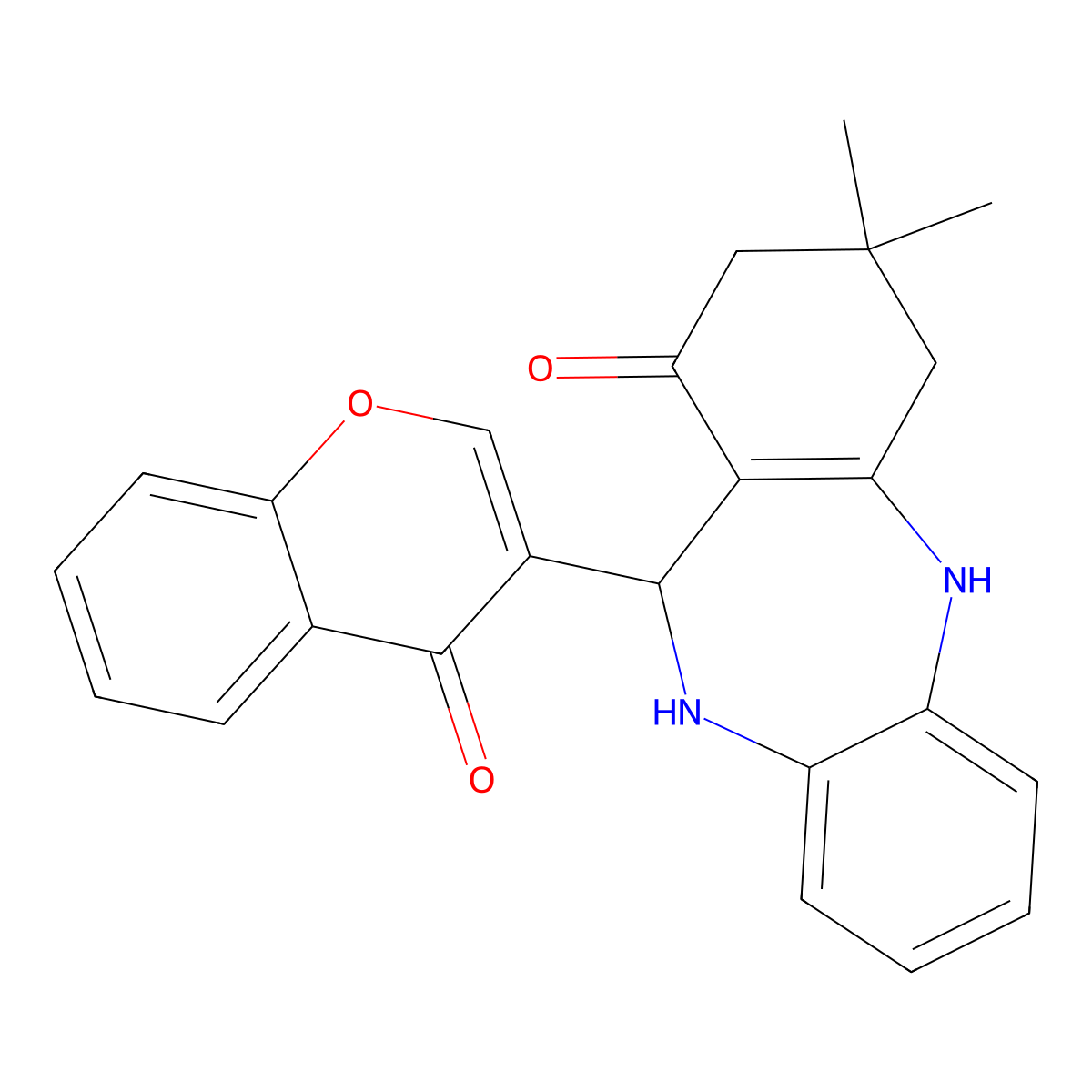 3,3-dimethyl-11-(4-oxo-4H-chromen-3-yl)-2,3,4,5,10,11-hexahydro-1H-dibenzo[b,e][1,4]diazepin-1-one molecular structure, CAS 329780-07-6