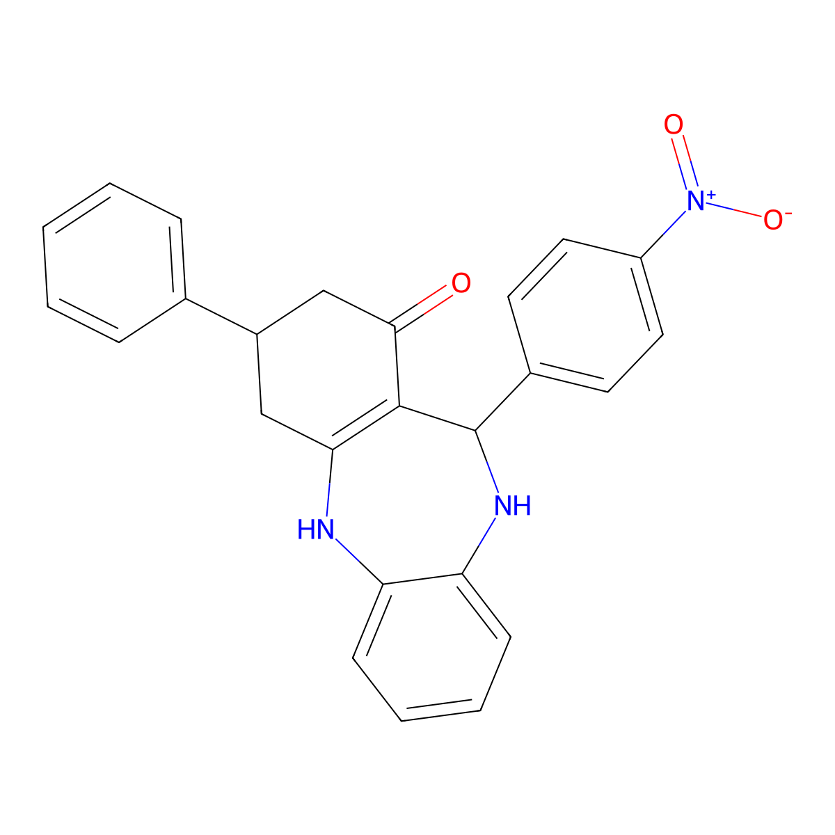 6-(4-Nitrophenyl)-9-phenyl-5,6,8,9,10,11-hexahydrobenzo[b][1,4]benzodiazepin-7-one molecular structure, CAS 329780-11-2