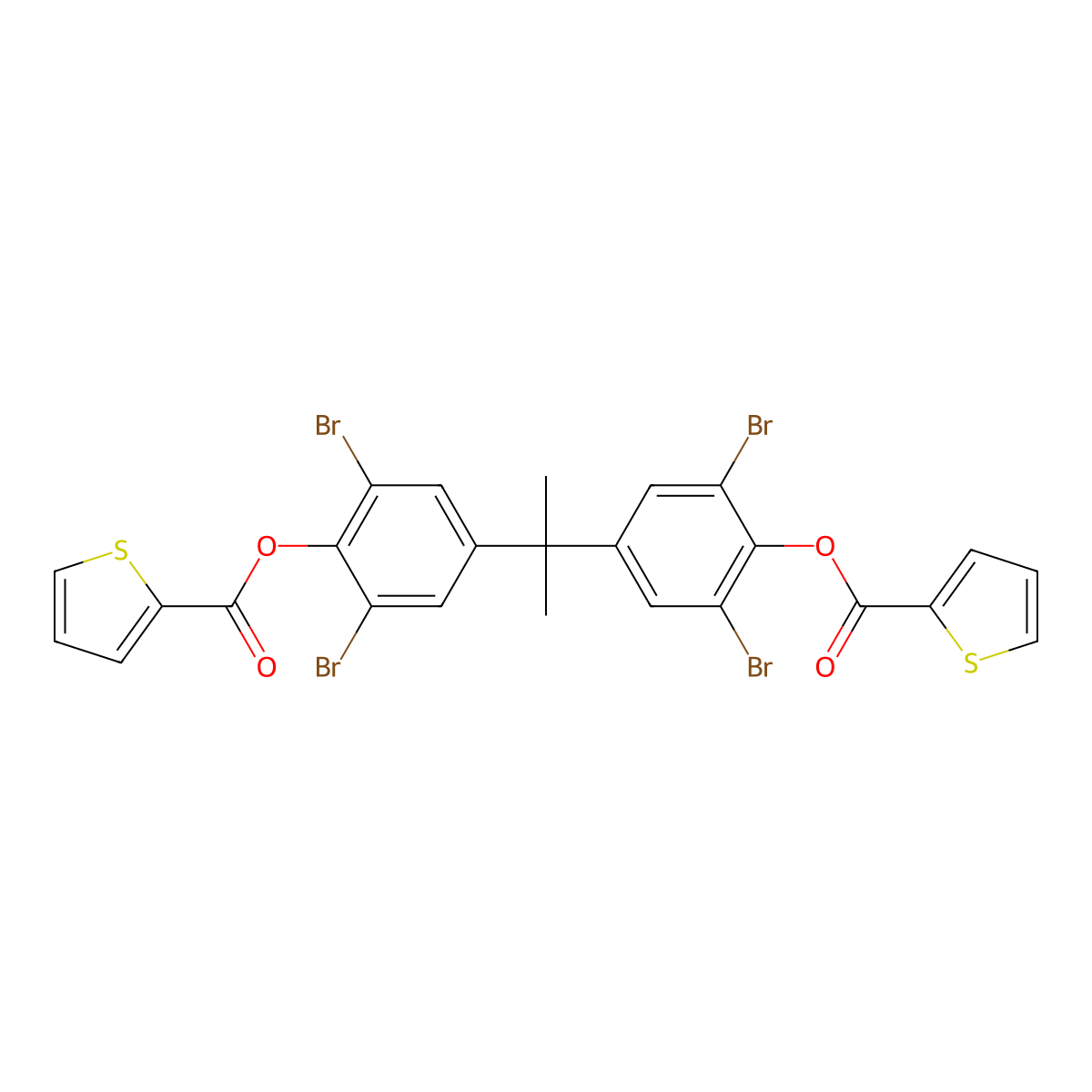 2,6-Dibromo-4-(1-{3,5-dibromo-4-[(2-thienylcarbonyl)oxy]phenyl}-1-methylethyl)phenyl 2-thiophenecarboxylate molecular structure, CAS 329795-09-7