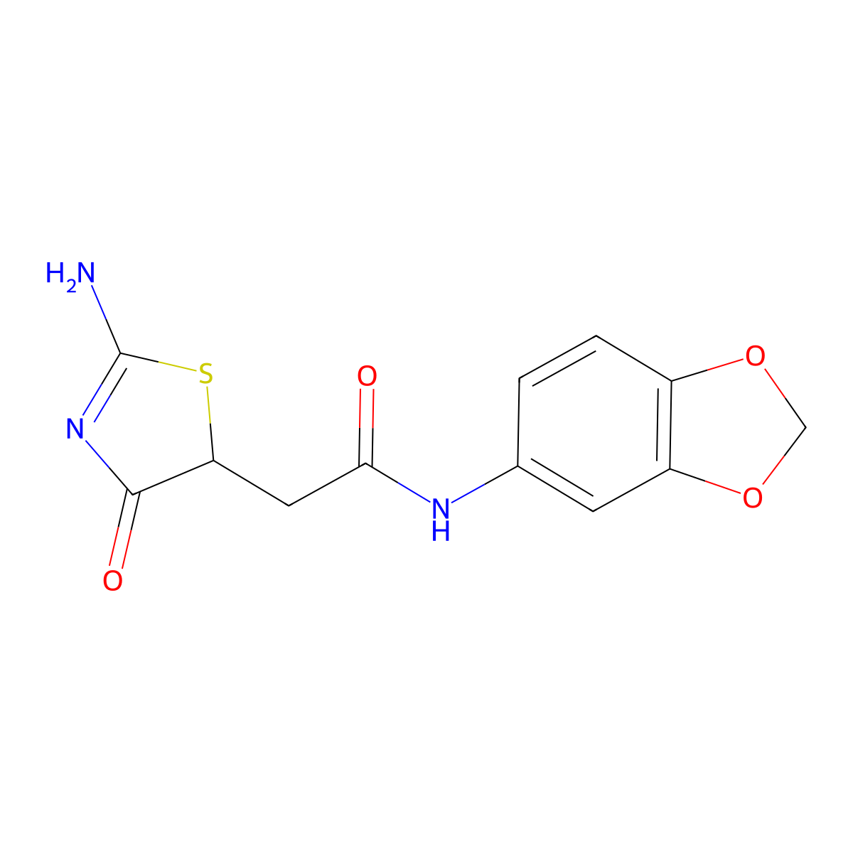 N-Benzo[1,3]dioxol-5-yl-2-(2-imino-4-oxo-thiazolidin-5-yl)-acetamide molecular structure, CAS 329795-73-5
