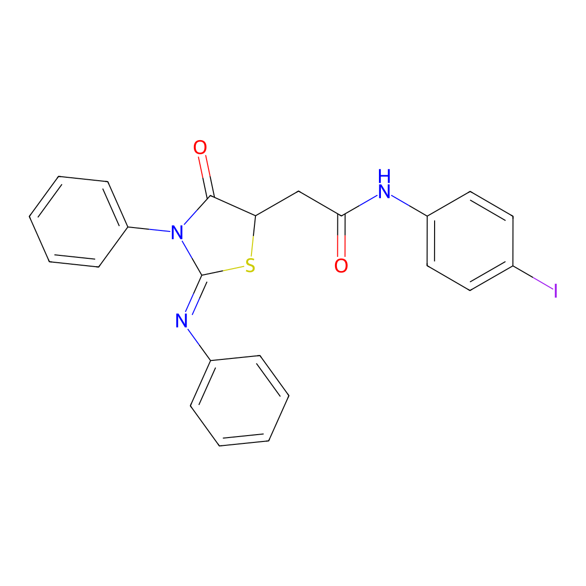 N-(4-iodophenyl)-2-[(2Z)-4-oxo-3-phenyl-2-(phenylimino)-1,3-thiazolidin-5-yl]acetamide molecular structure, CAS 329795-75-7