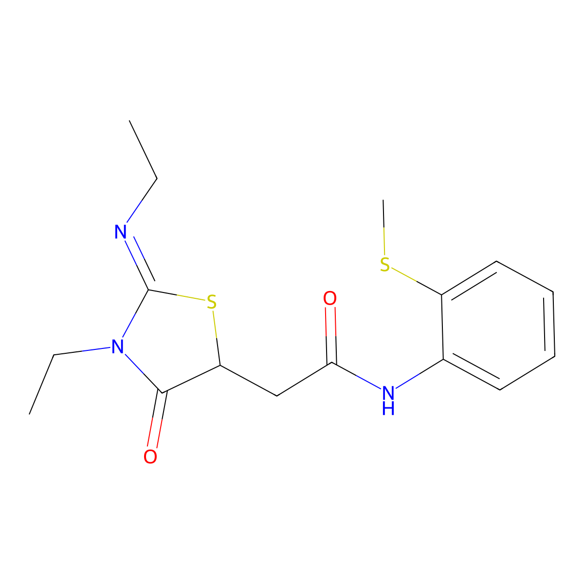 2-[(2E)-3-ethyl-2-(ethylimino)-4-oxo-1,3-thiazolidin-5-yl]-N-[2-(methylsulfanyl)phenyl]acetamide molecular structure, CAS 329795-76-8