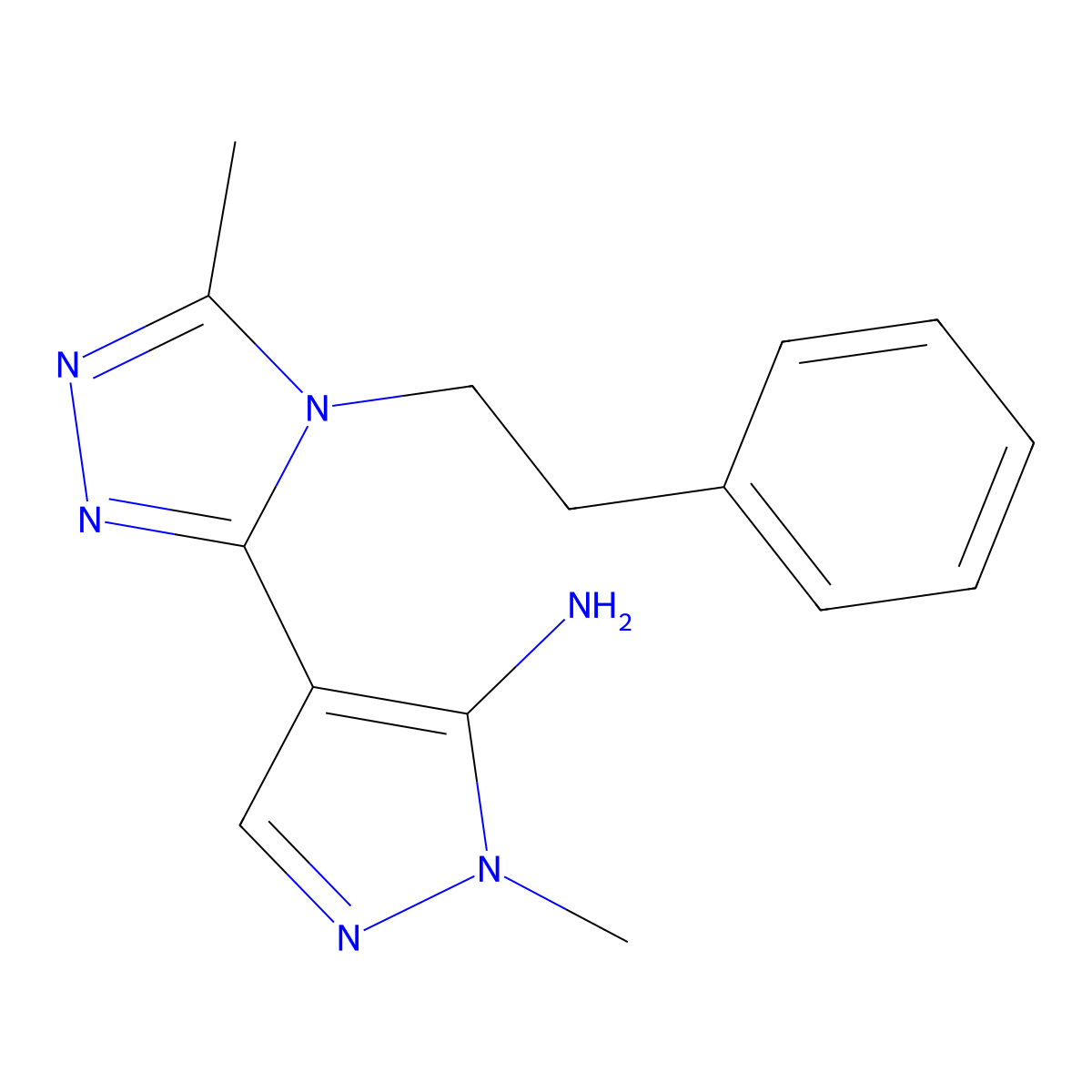 1-methyl-4-(5-methyl-4-phenethyl-4H-1,2,4-triazol-3-yl)-1H-pyrazol-5-amine molecular structure, CAS 329901-23-7