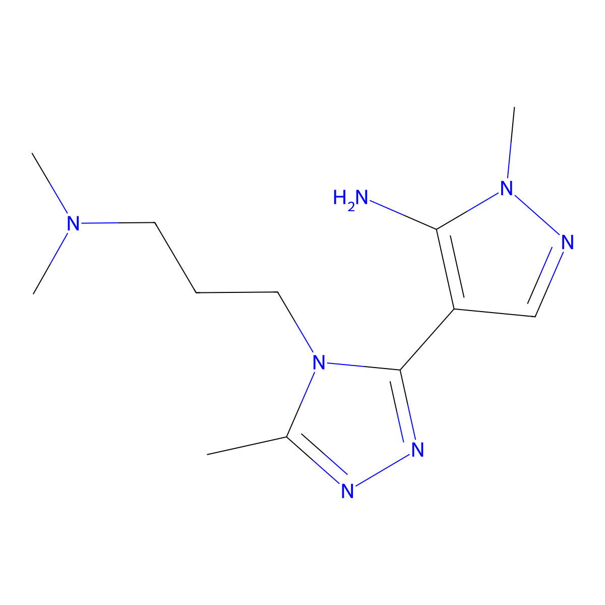 4-{4-[3-(dimethylamino)propyl]-5-methyl-4H-1,2,4-triazol-3-yl}-1-methyl-1H-pyrazol-5-amine molecular structure, CAS 329901-24-8