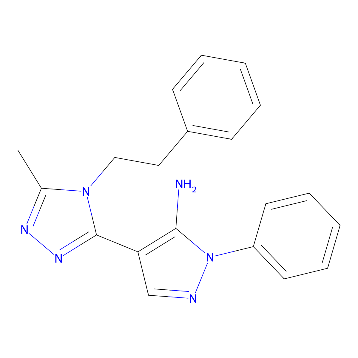 4-(5-methyl-4-phenethyl-4H-1,2,4-triazol-3-yl)-1-phenyl-1H-pyrazol-5-amine molecular structure, CAS 329901-29-3