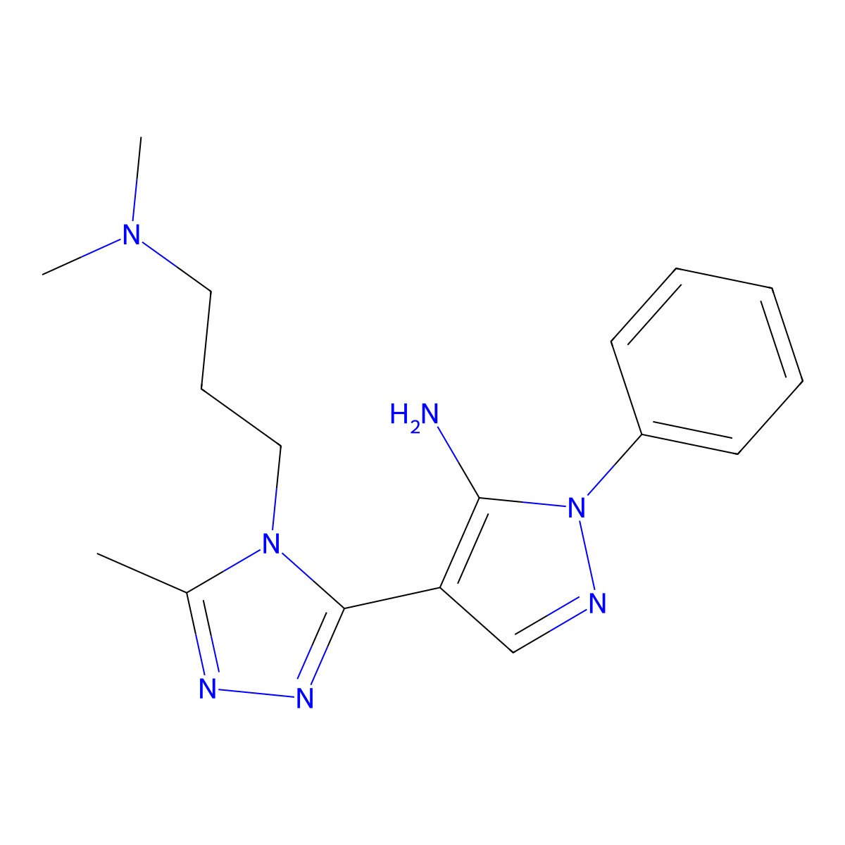 4-{4-[3-(dimethylamino)propyl]-5-methyl-4H-1,2,4-triazol-3-yl}-1-phenyl-1H-pyrazol-5-amine molecular structure, CAS 329901-30-6
