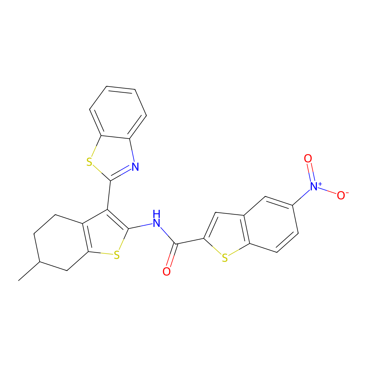 N-[3-(1,3-benzothiazol-2-yl)-6-methyl-4,5,6,7-tetrahydro-1-benzothiophen-2-yl]-5-nitro-1-benzothiophene-2-carboxamide molecular structure, CAS 329903-02-8