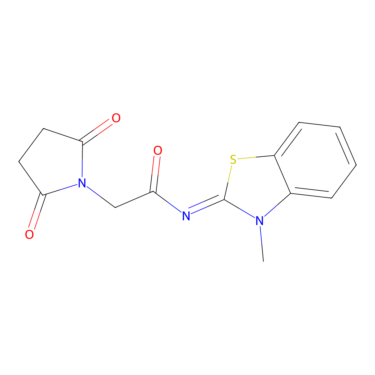 2-(2,5-dioxopyrrolidin-1-yl)-N-(3-methyl-1,3-benzothiazol-2-ylidene)acetamide molecular structure, CAS 329903-06-2