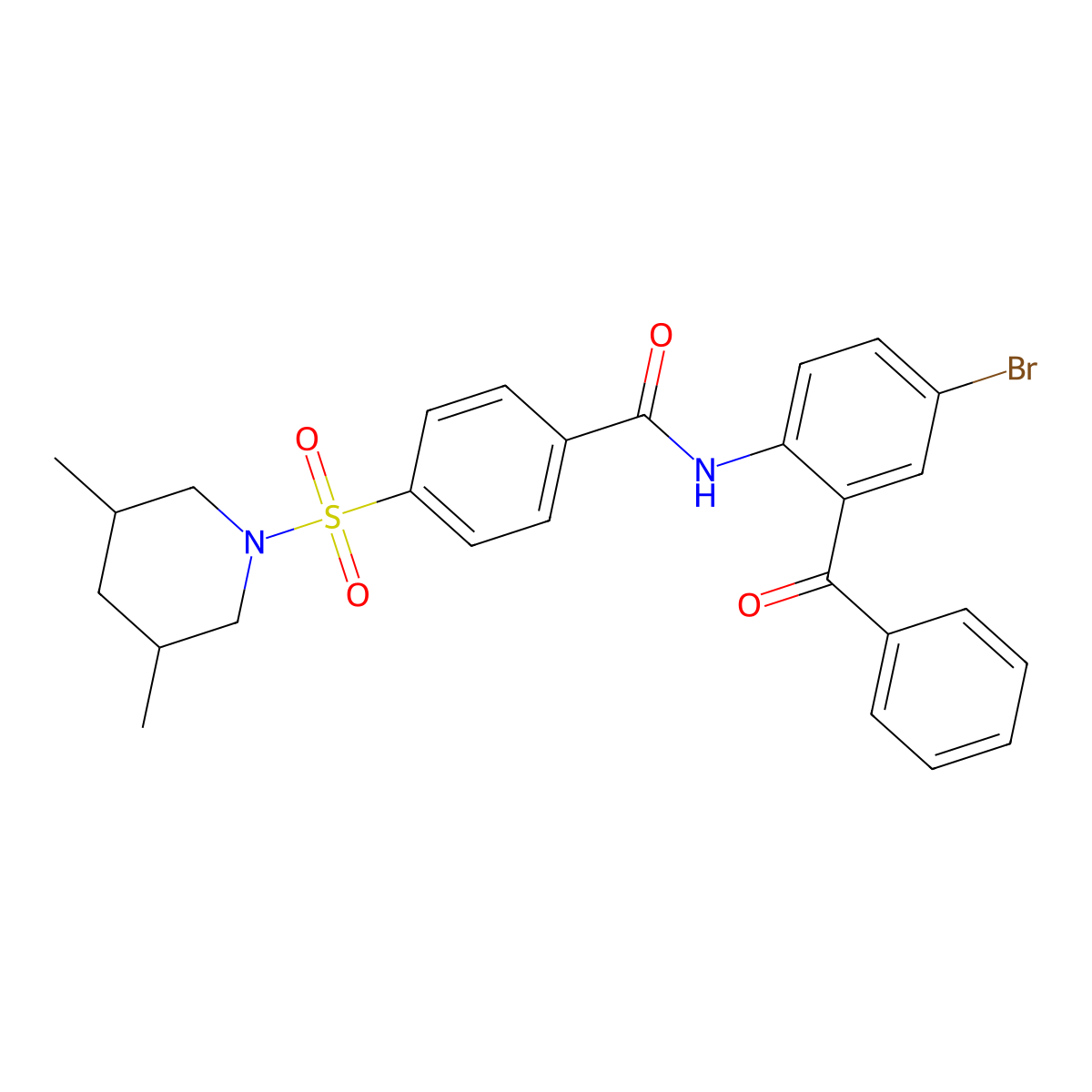 N-(2-benzoyl-4-bromophenyl)-4-((3,5-dimethylpiperidin-1-yl)sulfonyl)benzamide molecular structure, CAS 329903-21-1
