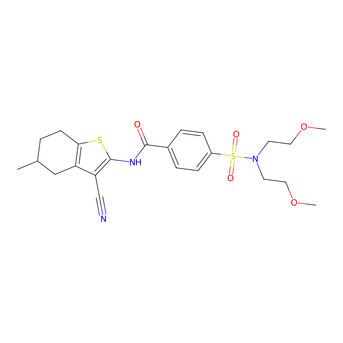 4-[bis(2-methoxyethyl)sulfamoyl]-N-(3-cyano-5-methyl-4,5,6,7-tetrahydro-1-benzothiophen-2-yl)benzamide molecular structure, CAS 329903-24-4
