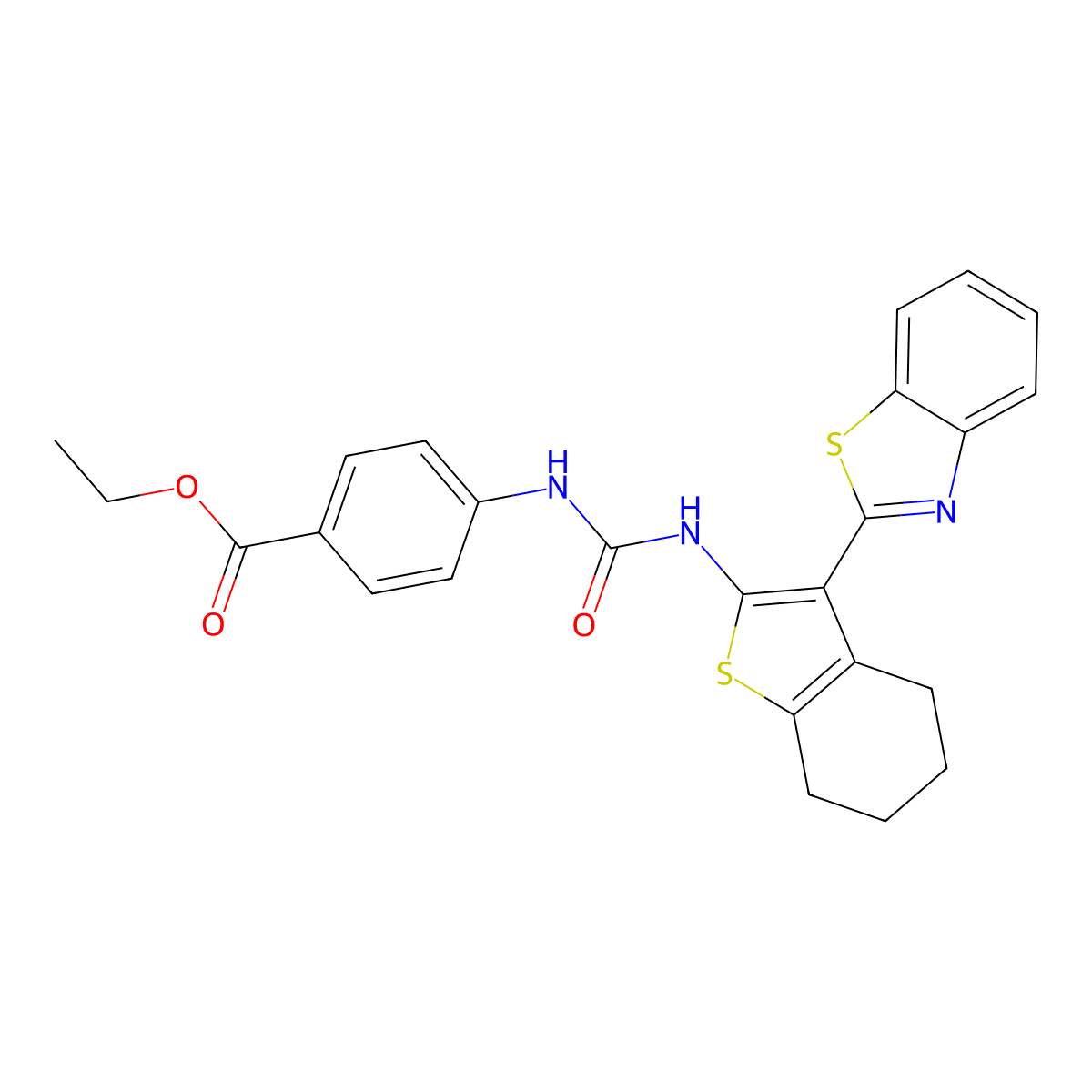 Ethyl 4-(3-(3-(benzo[d]thiazol-2-yl)-4,5,6,7-tetrahydrobenzo[b]thiophen-2-yl)ureido)benzoate molecular structure, CAS 329903-36-8