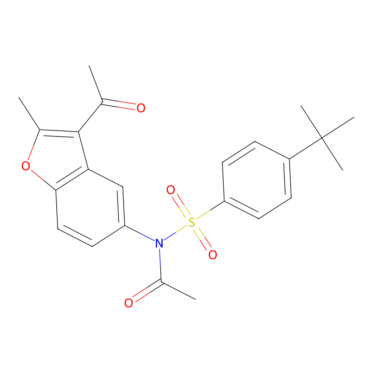 N-(3-acetyl-2-methylbenzofuran-5-yl)-N-((4-(tert-butyl)phenyl)sulfonyl)acetamide molecular structure, CAS 329903-75-5