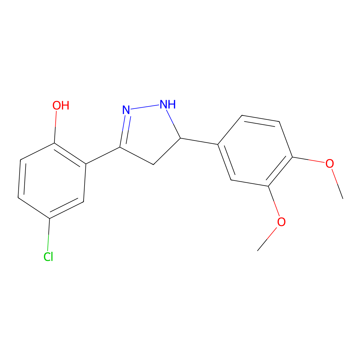4-chloro-2-(5-(3,4-dimethoxyphenyl)-4,5-dihydro-1H-pyrazol-3-yl)phenol molecular structure, CAS 329903-83-5