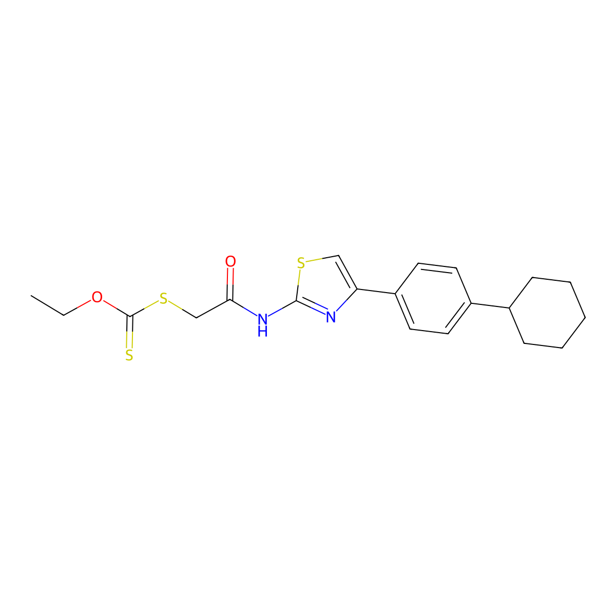 O-ethyl [2-[[4-(4-cyclohexylphenyl)-1,3-thiazol-2-yl]amino]-2-oxoethyl]sulfanylmethanethioate molecular structure, CAS 329904-23-6
