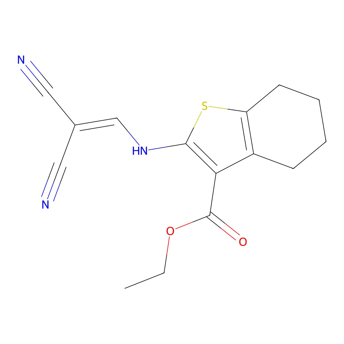 Ethyl 2-((2,2-dicyanovinyl)amino)-4,5,6,7-tetrahydrobenzo[B]thiophene-3-carboxylate molecular structure, CAS 329904-36-1