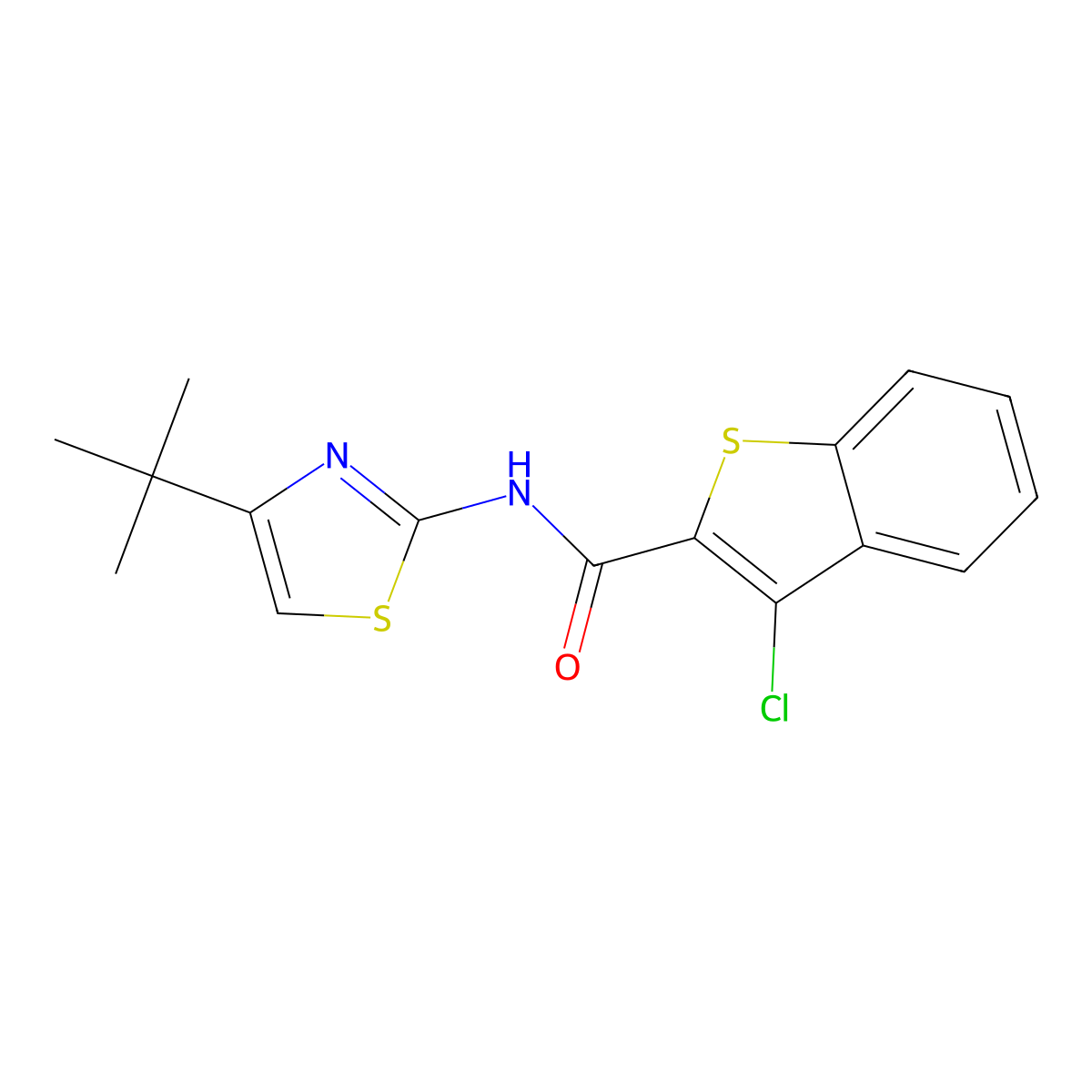 N-(4-tert-butyl-1,3-thiazol-2-yl)-3-chloro-1-benzothiophene-2-carboxamide molecular structure, CAS 329904-80-5