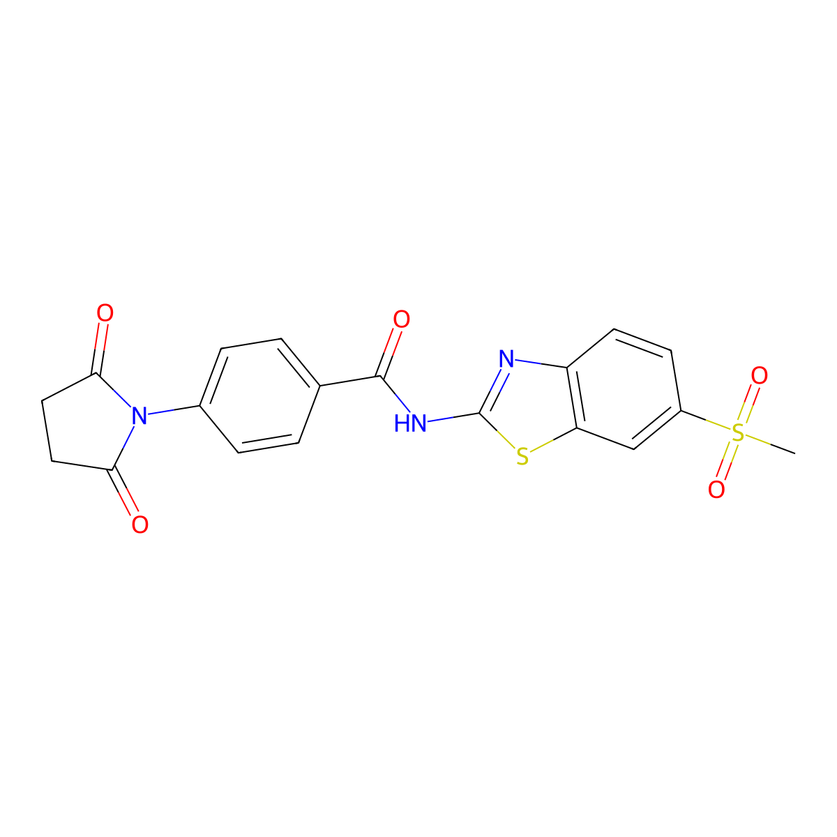 4-(2,5-dioxopyrrolidin-1-yl)-N-(6-methylsulfonyl-1,3-benzothiazol-2-yl)benzamide molecular structure, CAS 329905-27-3