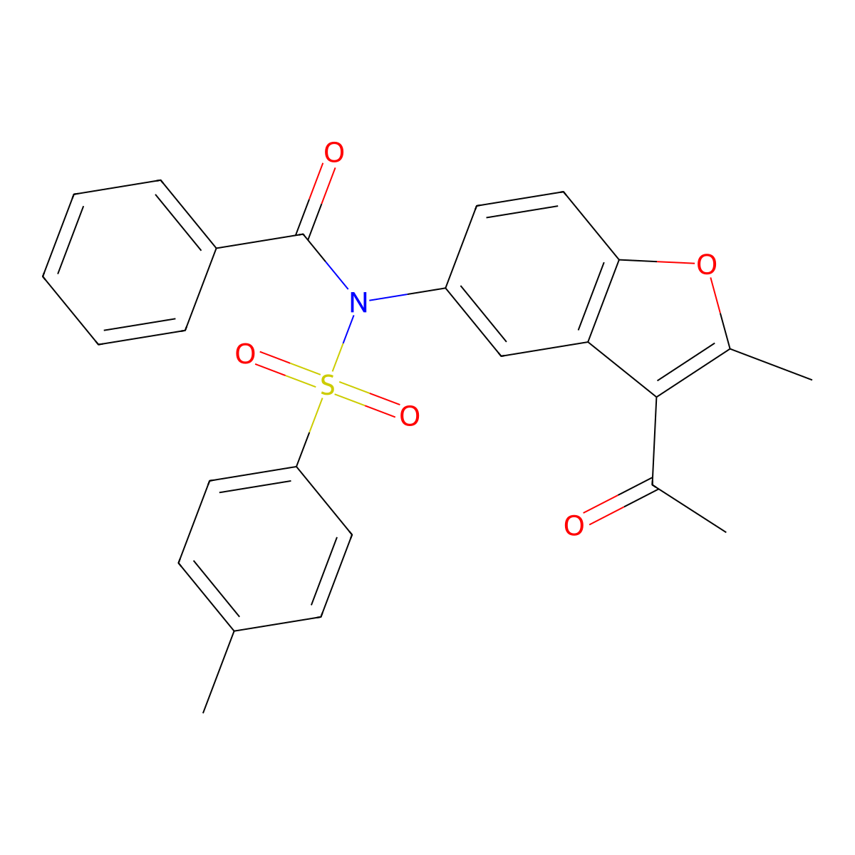 N-(3-acetyl-2-methyl-1-benzofuran-5-yl)-N-benzoyl-4-methylbenzenesulfonamide molecular structure, CAS 329905-34-2