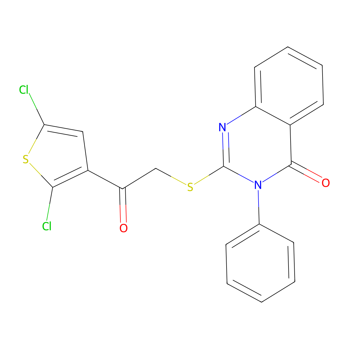 2-[2-(2,5-Dichlorothiophen-3-yl)-2-oxoethyl]sulfanyl-3-phenylquinazolin-4-one molecular structure, CAS 329905-47-7