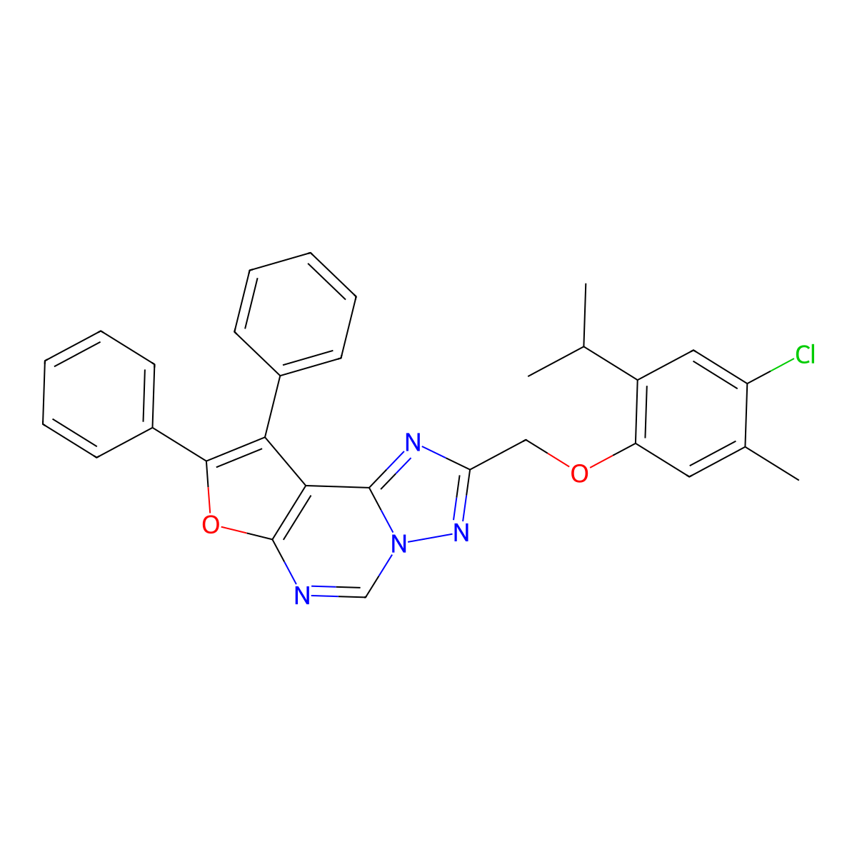 2-((4-Chloro-2-isopropyl-5-methylphenoxy)methyl)-8,9-diphenylfuro[3,2-e][1,2,4]triazolo[1,5-c]pyrimidine molecular structure, CAS 329905-49-9
