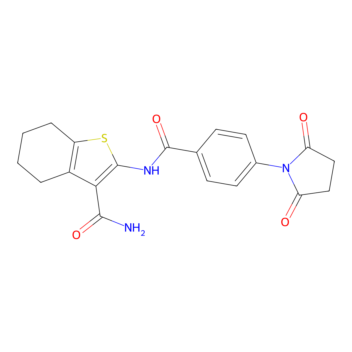 2-[4-(2,5-Dioxopyrrolidin-1-yl)benzamido]-4,5,6,7-tetrahydro-1-benzothiophene-3-carboxamide molecular structure, CAS 329906-56-1