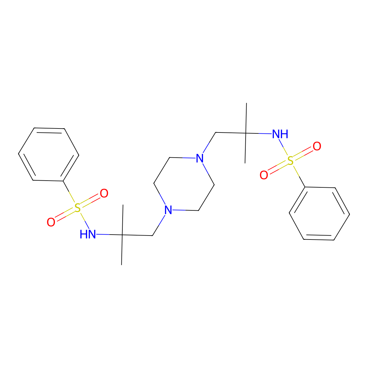 N-[1-[4-[2-(benzenesulfonamido)-2-methylpropyl]piperazin-1-yl]-2-methylpropan-2-yl]benzenesulfonamide molecular structure, CAS 329906-73-2