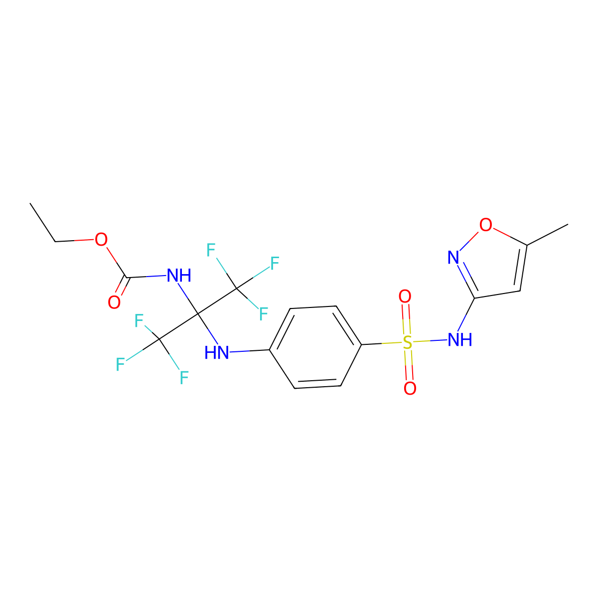 ethyl N-[1,1,1,3,3,3-hexafluoro-2-[4-[(5-methyl-1,2-oxazol-3-yl)sulfamoyl]anilino]propan-2-yl]carbamate molecular structure, CAS 329907-67-7