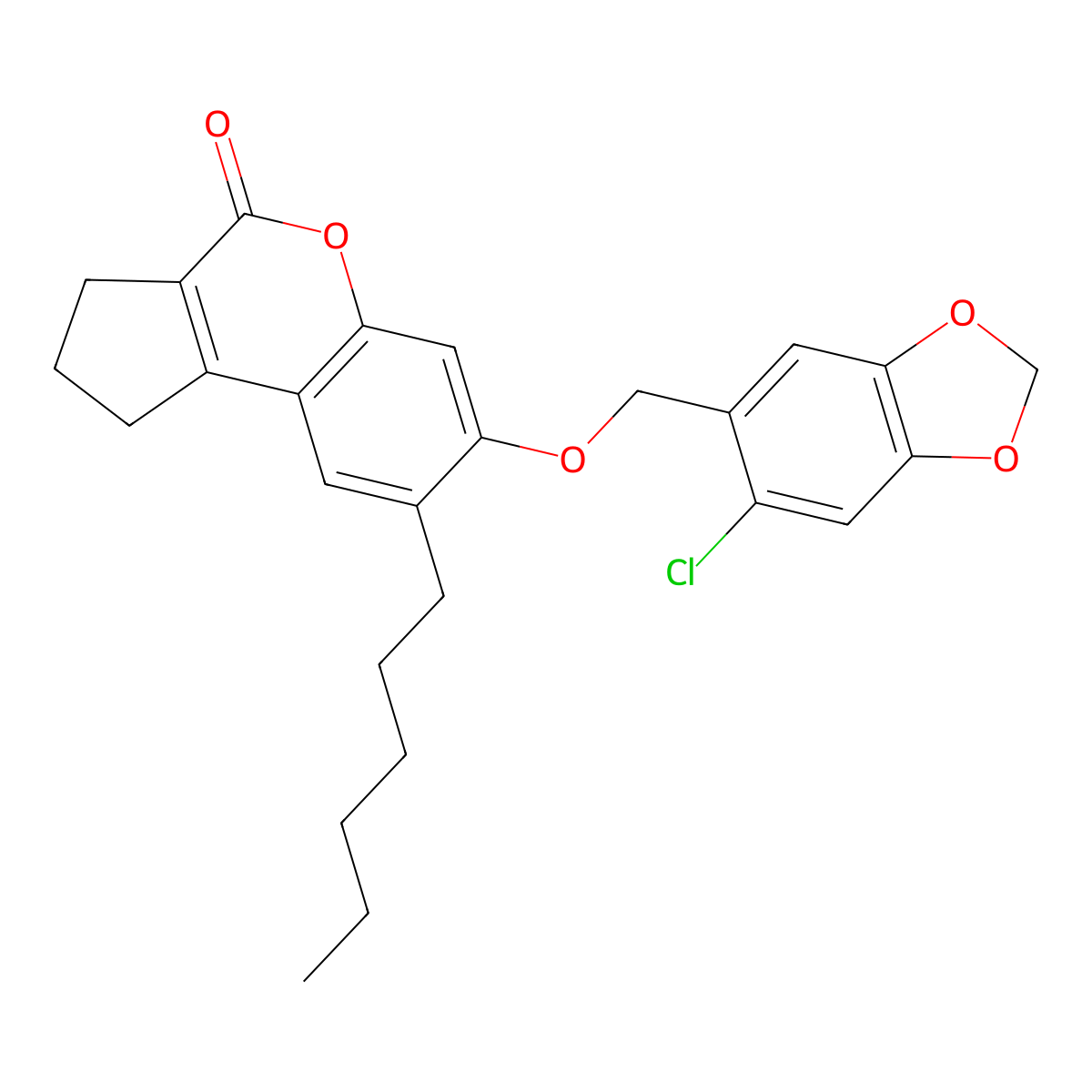 7-[(6-chloro-1,3-benzodioxol-5-yl)methoxy]-8-hexyl-2,3-dihydrocyclopenta[c]chromen-4(1H)-one molecular structure, CAS 329907-73-5