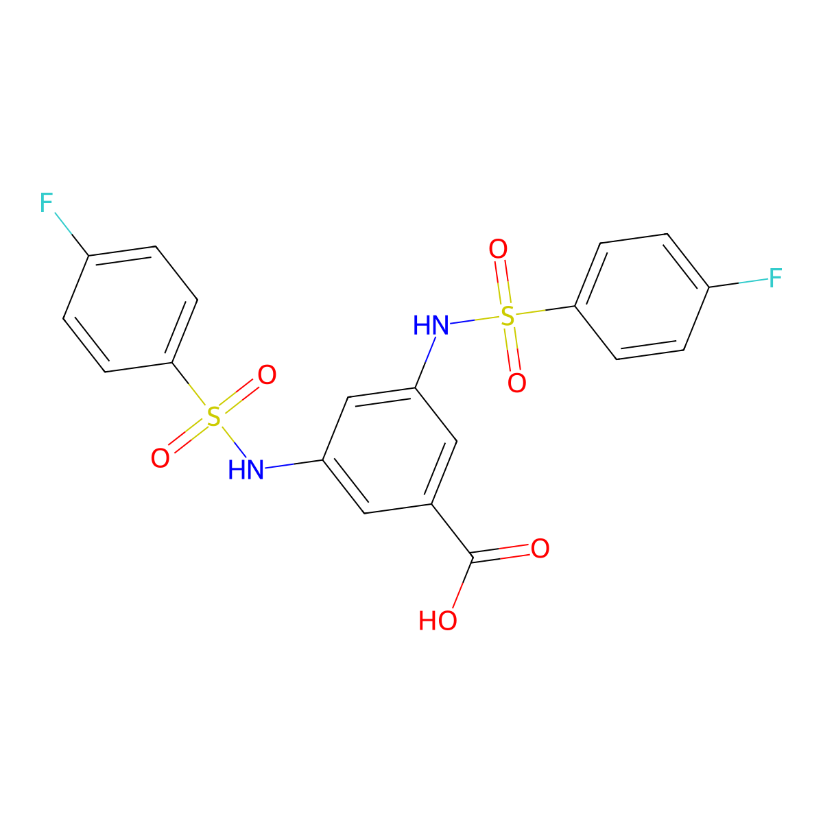 3,5-Bis(4-fluorobenzenesulfonamido)benzoic acid molecular structure, CAS 329908-32-9