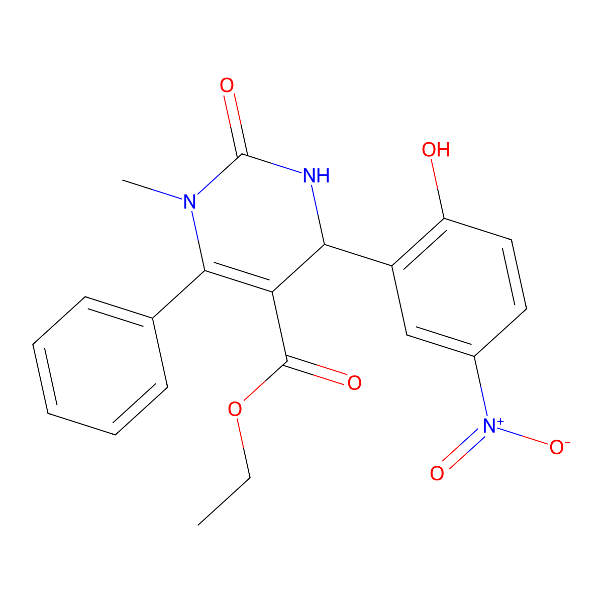Ethyl 4-(2-hydroxy-5-nitrophenyl)-1-methyl-2-oxo-6-phenyl-1,2,3,4-tetrahydropyrimidine-5-carboxylate molecular structure, CAS 329908-34-1