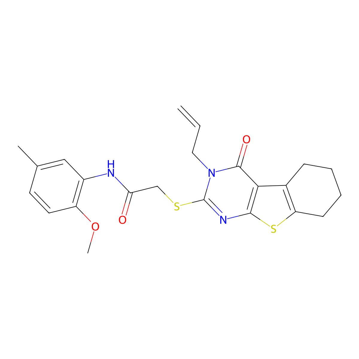2-[(3-allyl-4-oxo-3,4,5,6,7,8-hexahydro[1]benzothieno[2,3-d]pyrimidin-2-yl)thio]-N-(2-methoxy-5-methylphenyl)acetamide molecular structure, CAS 329908-37-4