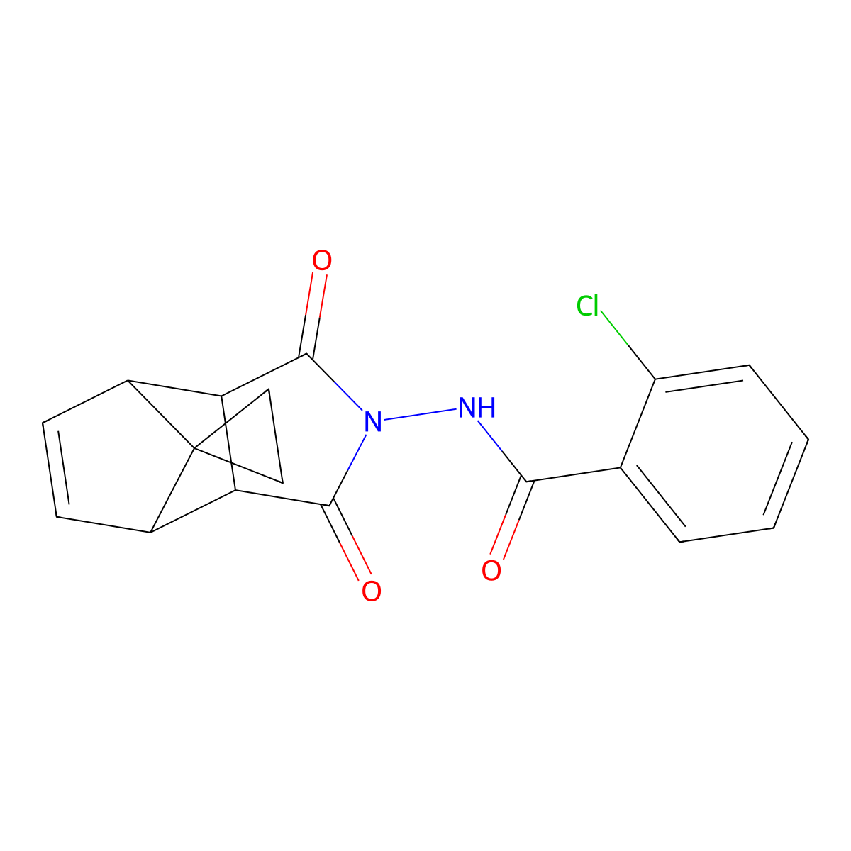 2-chloro-N-(1,3-dioxo-3a,4,7,7a-tetrahydro-1H-spiro[4,7-methanoisoindole-8,1'-cyclopropan]-2(3H)-yl)benzamide molecular structure, CAS 329912-01-8