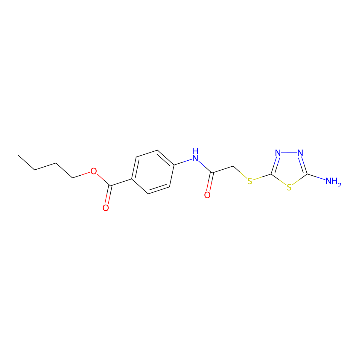 Butyl 4-[[2-[(5-amino-1,3,4-thiadiazol-2-yl)thio]acetyl]amino]benzoate molecular structure, CAS 329921-14-4