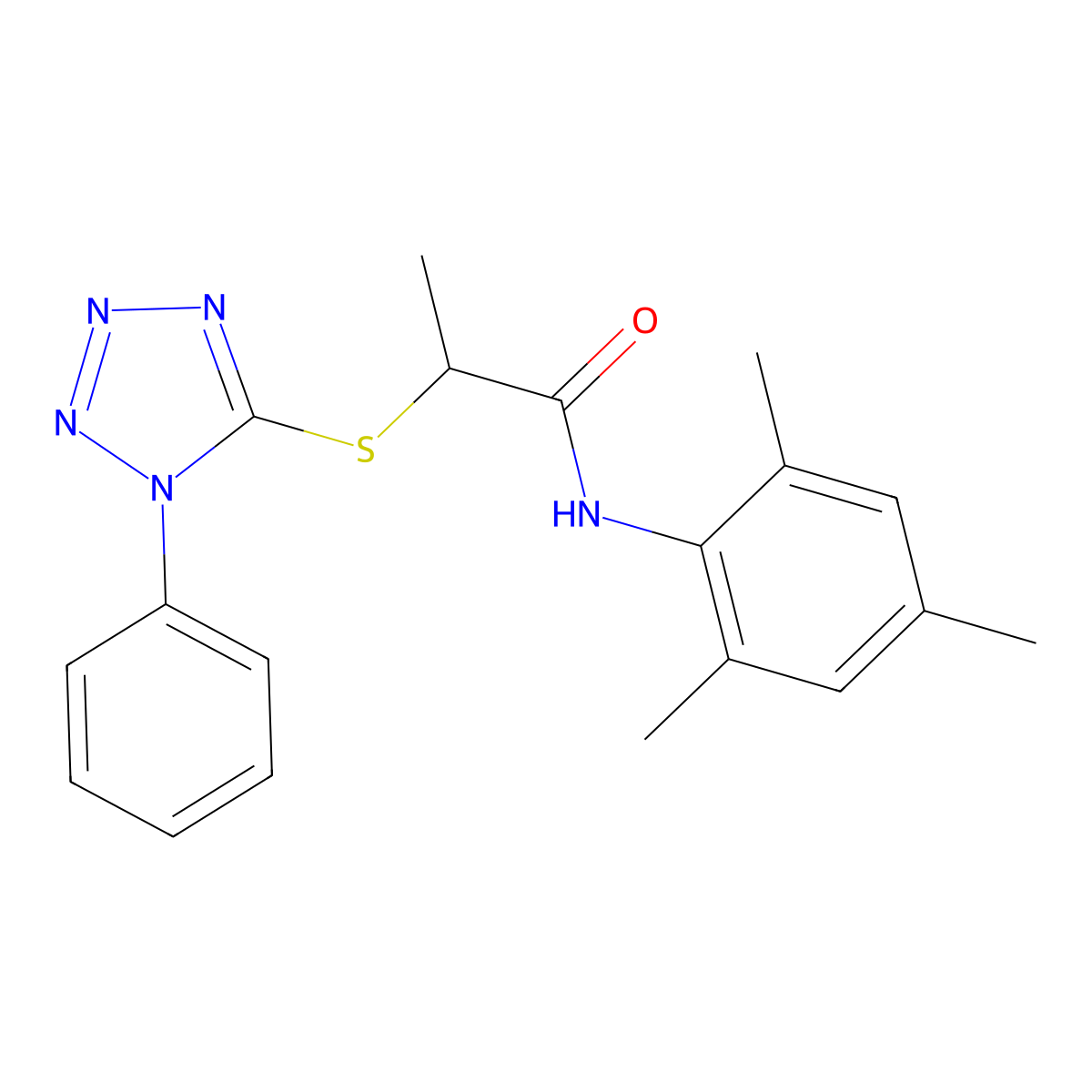 N-mesityl-2-[(1-phenyl-1H-tetraazol-5-yl)sulfanyl]propanamide molecular structure, CAS 329921-27-9