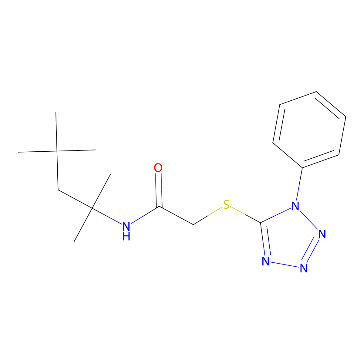 2-(1-phenyltetrazol-5-yl)sulfanyl-N-(2,4,4-trimethylpentan-2-yl)acetamide molecular structure, CAS 329921-50-8