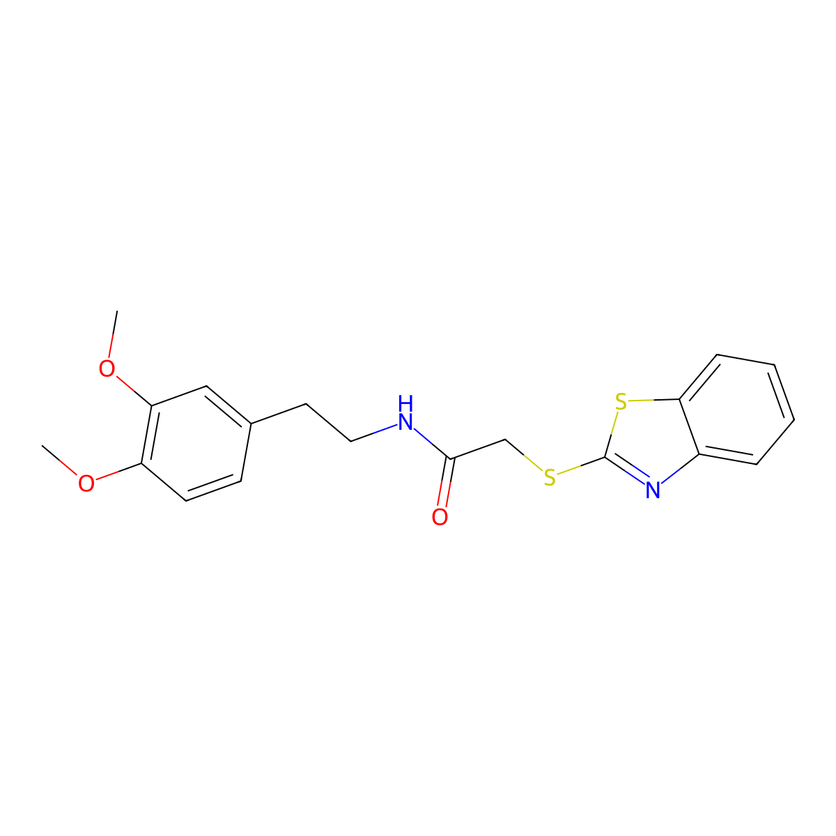 2-(1,3-benzothiazol-2-ylsulfanyl)-N-[2-(3,4-dimethoxyphenyl)ethyl]acetamide molecular structure, CAS 329921-51-9