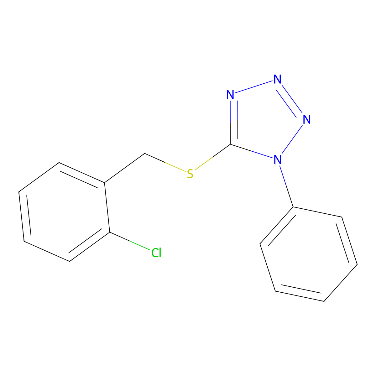 5-[(2-Chlorophenyl)methylsulfanyl]-1-phenyltetrazole molecular structure, CAS 329921-71-3