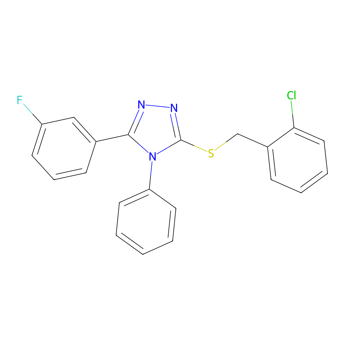 3-[(2-Chlorophenyl)methylsulfanyl]-5-(3-fluorophenyl)-4-phenyl-1,2,4-triazole molecular structure, CAS 329921-75-7