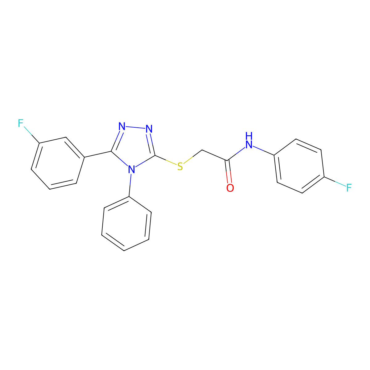 N-(4-fluorophenyl)-2-[[5-(3-fluorophenyl)-4-phenyl-1,2,4-triazol-3-yl]sulfanyl]acetamide molecular structure, CAS 329921-80-4