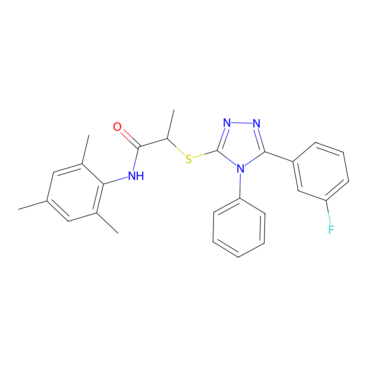 2-{[5-(3-fluorophenyl)-4-phenyl-4H-1,2,4-triazol-3-yl]sulfanyl}-N-(2,4,6-trimethylphenyl)propanamide molecular structure, CAS 329921-88-2