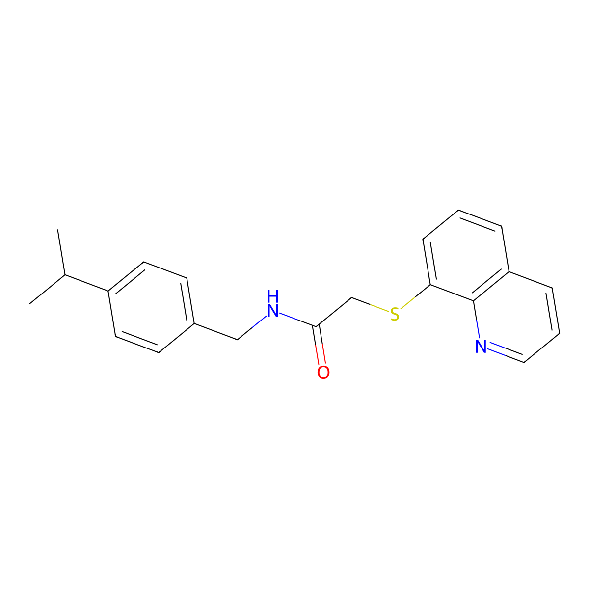 N-[(4-propan-2-ylphenyl)methyl]-2-quinolin-8-ylsulfanylacetamide molecular structure, CAS 329921-91-7