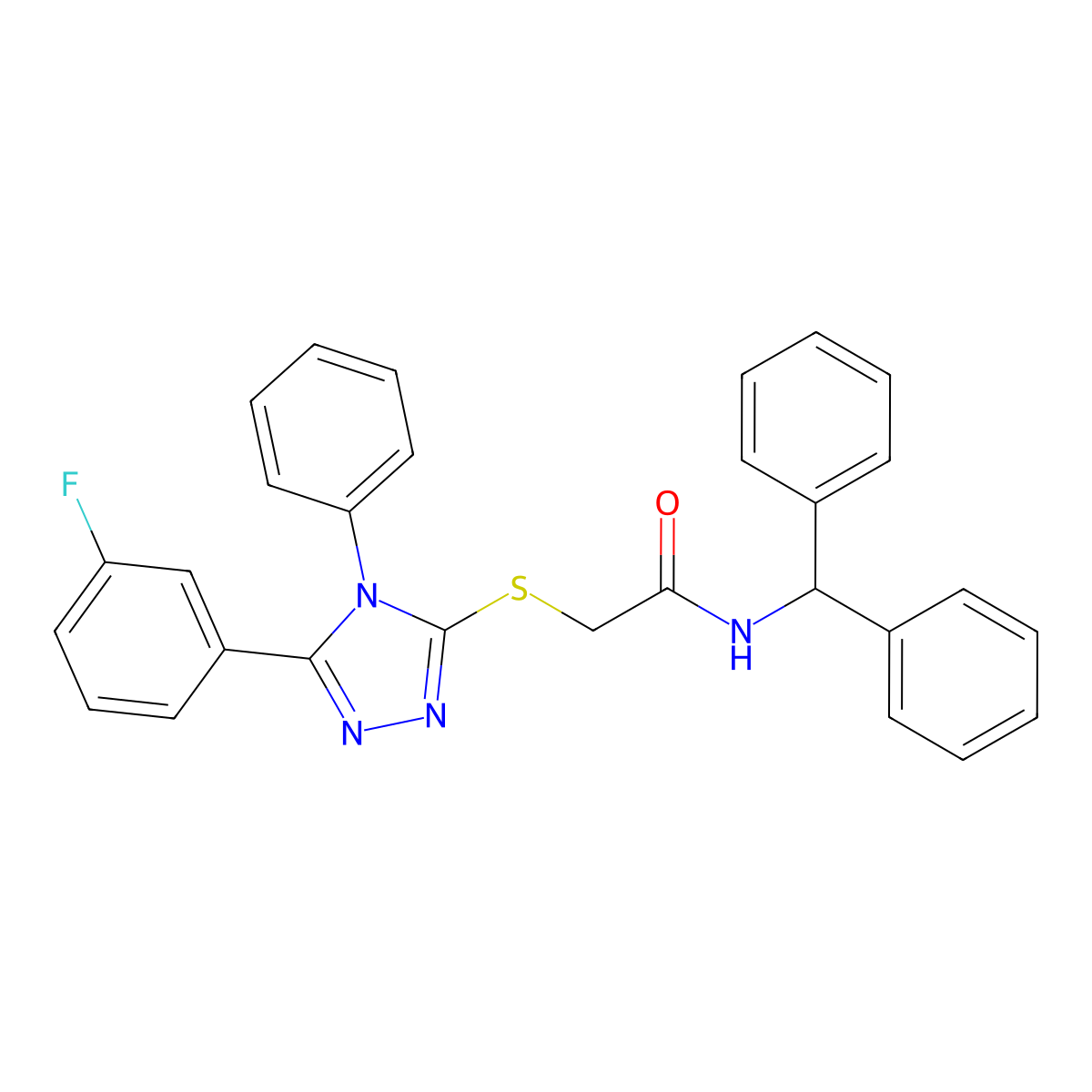 N-benzhydryl-2-[[5-(3-fluorophenyl)-4-phenyl-1,2,4-triazol-3-yl]sulfanyl]acetamide molecular structure, CAS 329921-94-0