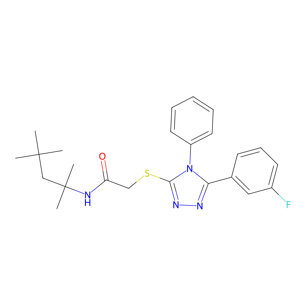 2-[[5-(3-fluorophenyl)-4-phenyl-1,2,4-triazol-3-yl]sulfanyl]-N-(2,4,4-trimethylpentan-2-yl)acetamide molecular structure, CAS 329922-00-1