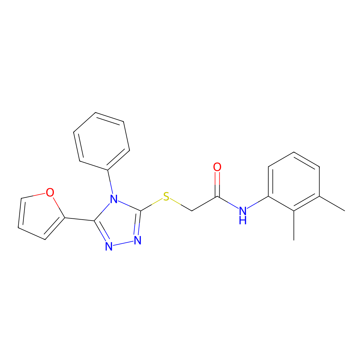 N-(2,3-dimethylphenyl)-2-[[5-(furan-2-yl)-4-phenyl-1,2,4-triazol-3-yl]sulfanyl]acetamide molecular structure, CAS 329922-07-8