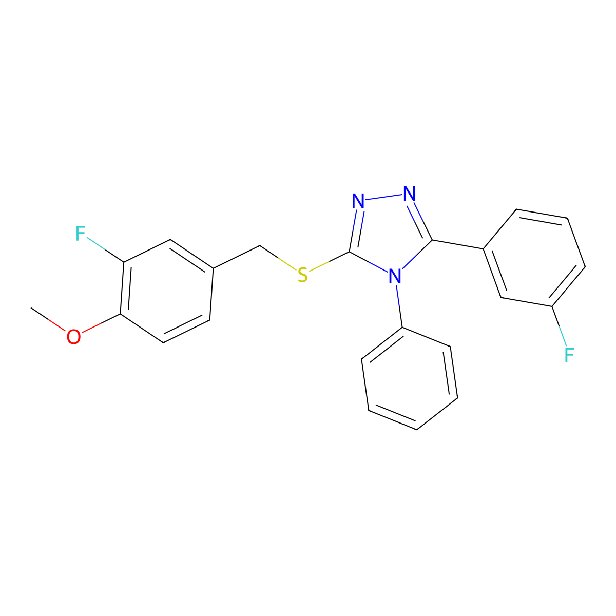 3-[(3-Fluoro-4-methoxyphenyl)methylsulfanyl]-5-(3-fluorophenyl)-4-phenyl-1,2,4-triazole molecular structure, CAS 329922-14-7