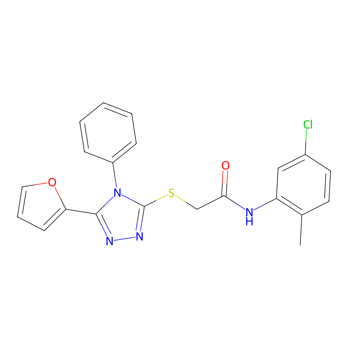 N-(5-chloro-2-methylphenyl)-2-[[5-(furan-2-yl)-4-phenyl-1,2,4-triazol-3-yl]sulfanyl]acetamide molecular structure, CAS 329922-21-6