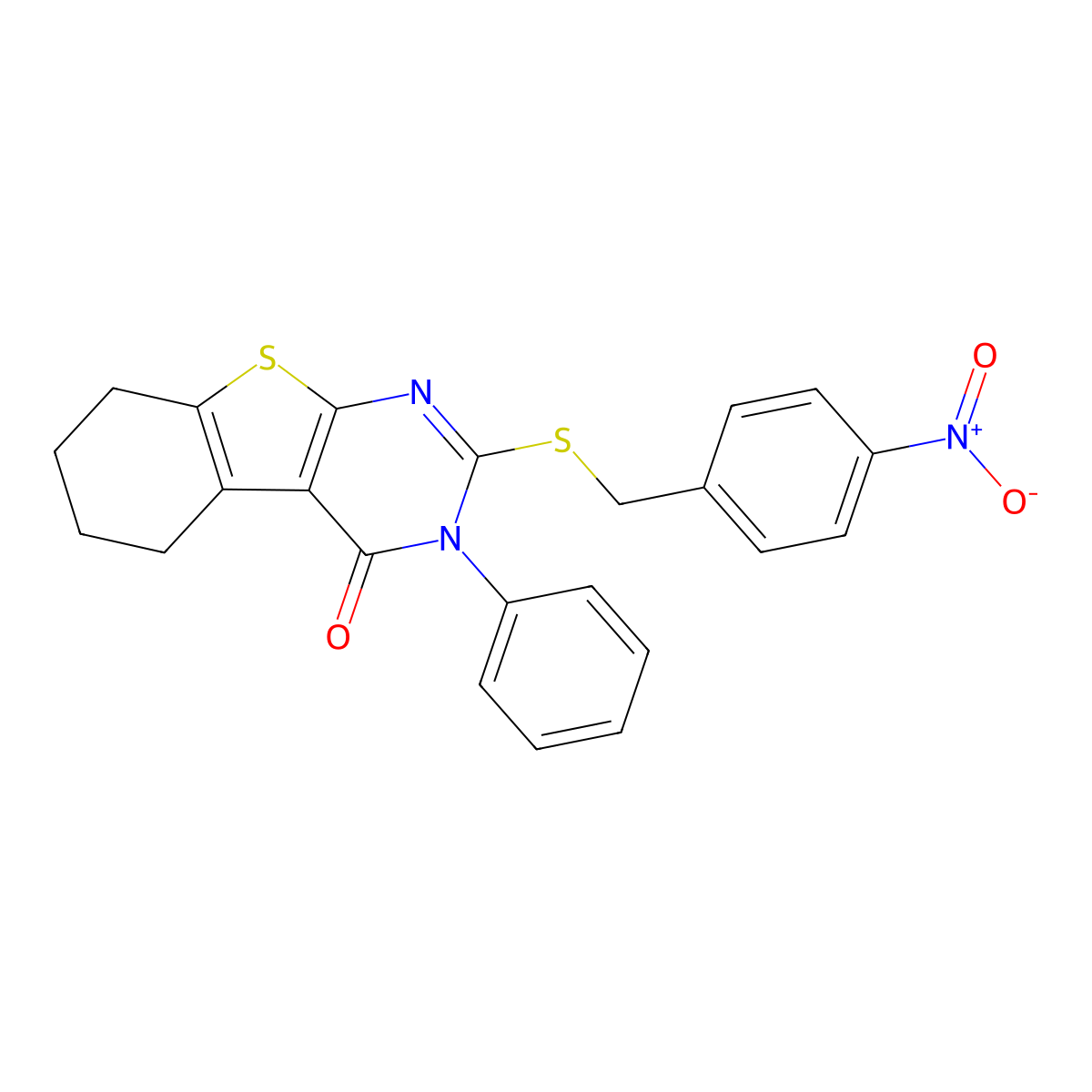 2-({4-nitrobenzyl}sulfanyl)-3-phenyl-5,6,7,8-tetrahydro[1]benzothieno[2,3-d]pyrimidin-4(3H)-one molecular structure, CAS 329922-22-7