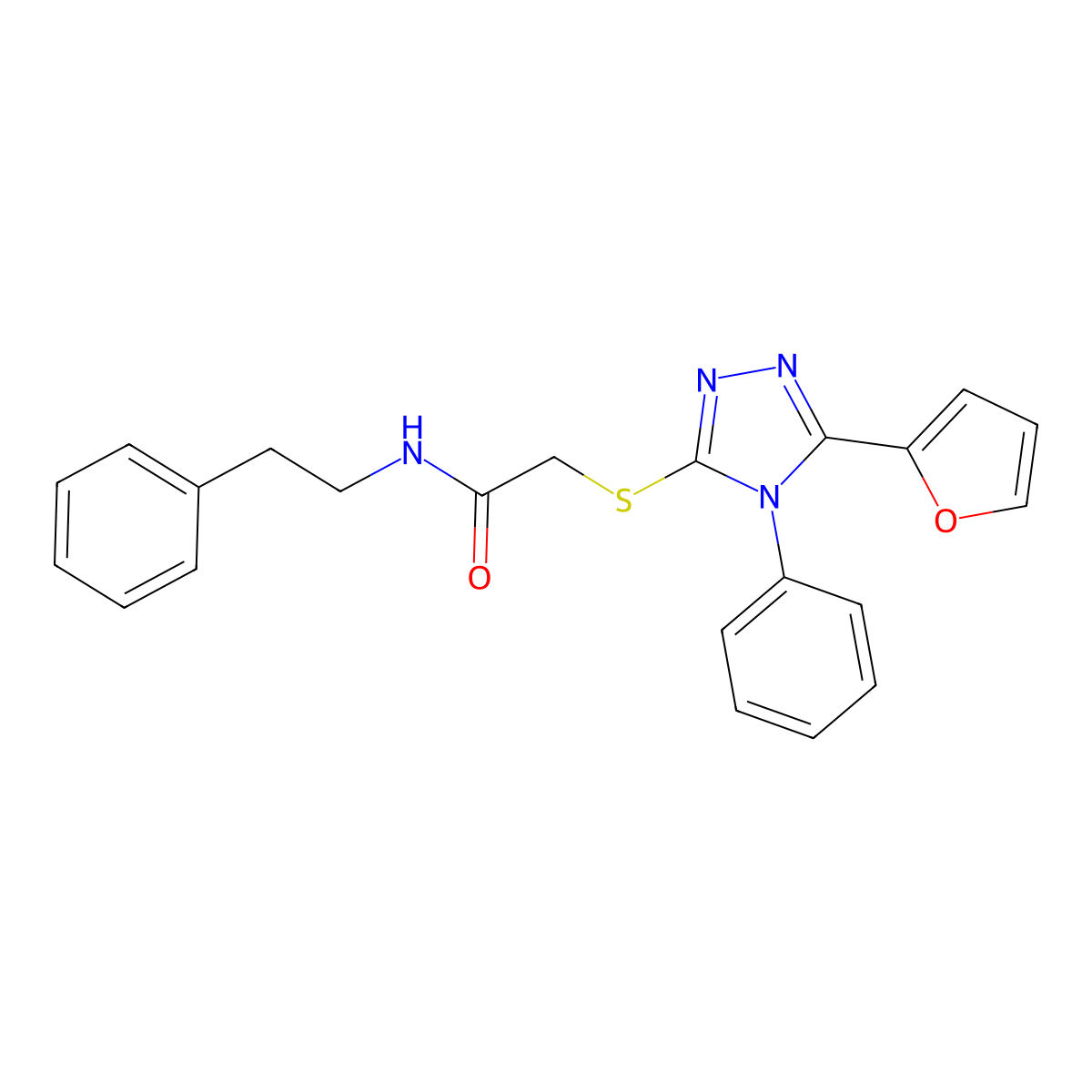 2-[[5-(furan-2-yl)-4-phenyl-1,2,4-triazol-3-yl]sulfanyl]-N-(2-phenylethyl)acetamide molecular structure, CAS 329922-25-0