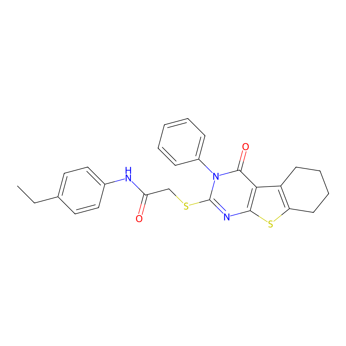 N-(4-ethylphenyl)-2-[(4-oxo-3-phenyl-5,6,7,8-tetrahydro-[1]benzothiolo[2,3-d]pyrimidin-2-yl)sulfanyl]acetamide molecular structure, CAS 329922-26-1