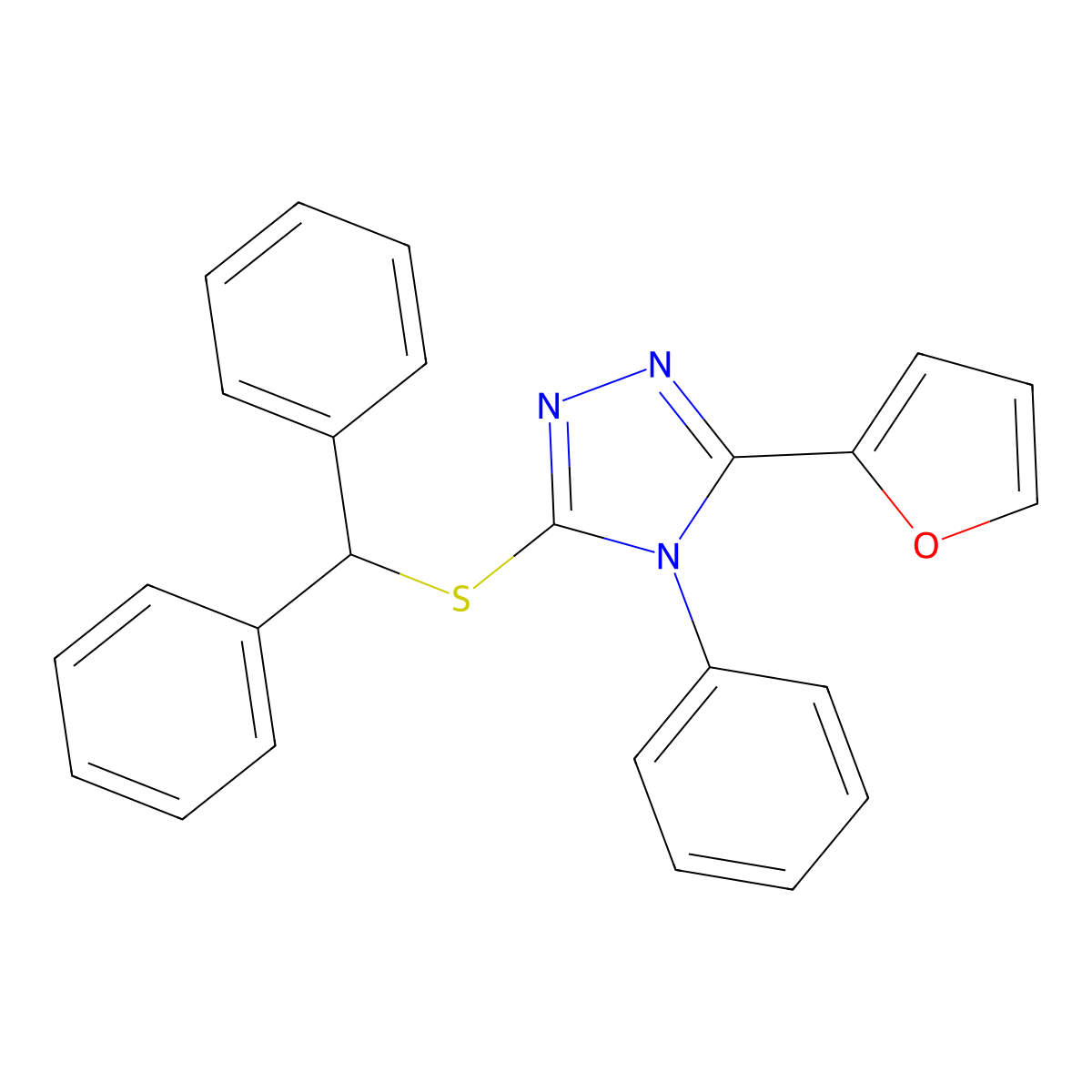 3-Benzhydrylsulfanyl-5-(furan-2-yl)-4-phenyl-1,2,4-triazole molecular structure, CAS 329922-28-3